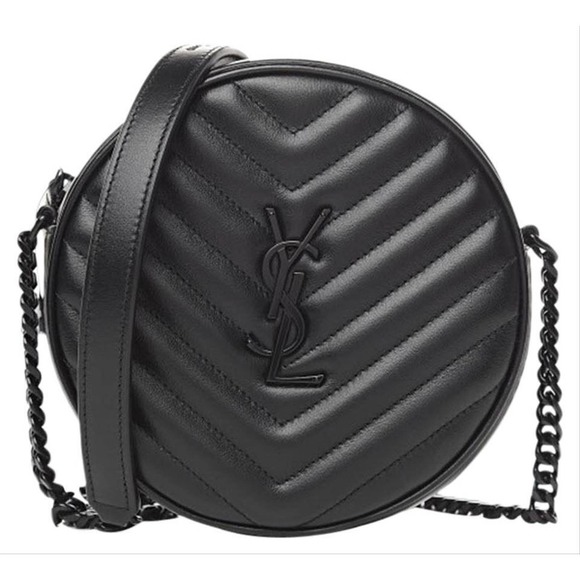 NEW SAINT LAURENT YSL BLACK QUILTED LEATHER CIRCLE ROUND MONOGRAM BAG PURSE - Picture 1 of 12